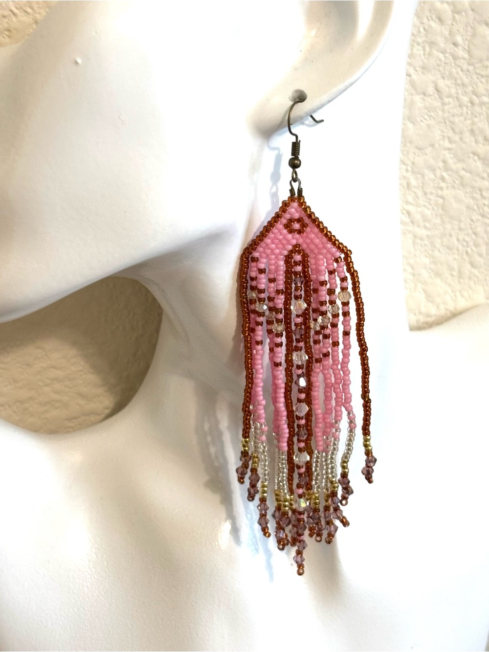 Hand Crafted Pink Beaded Fringe Earrings - Women Jewelry - Picture 10 of 10